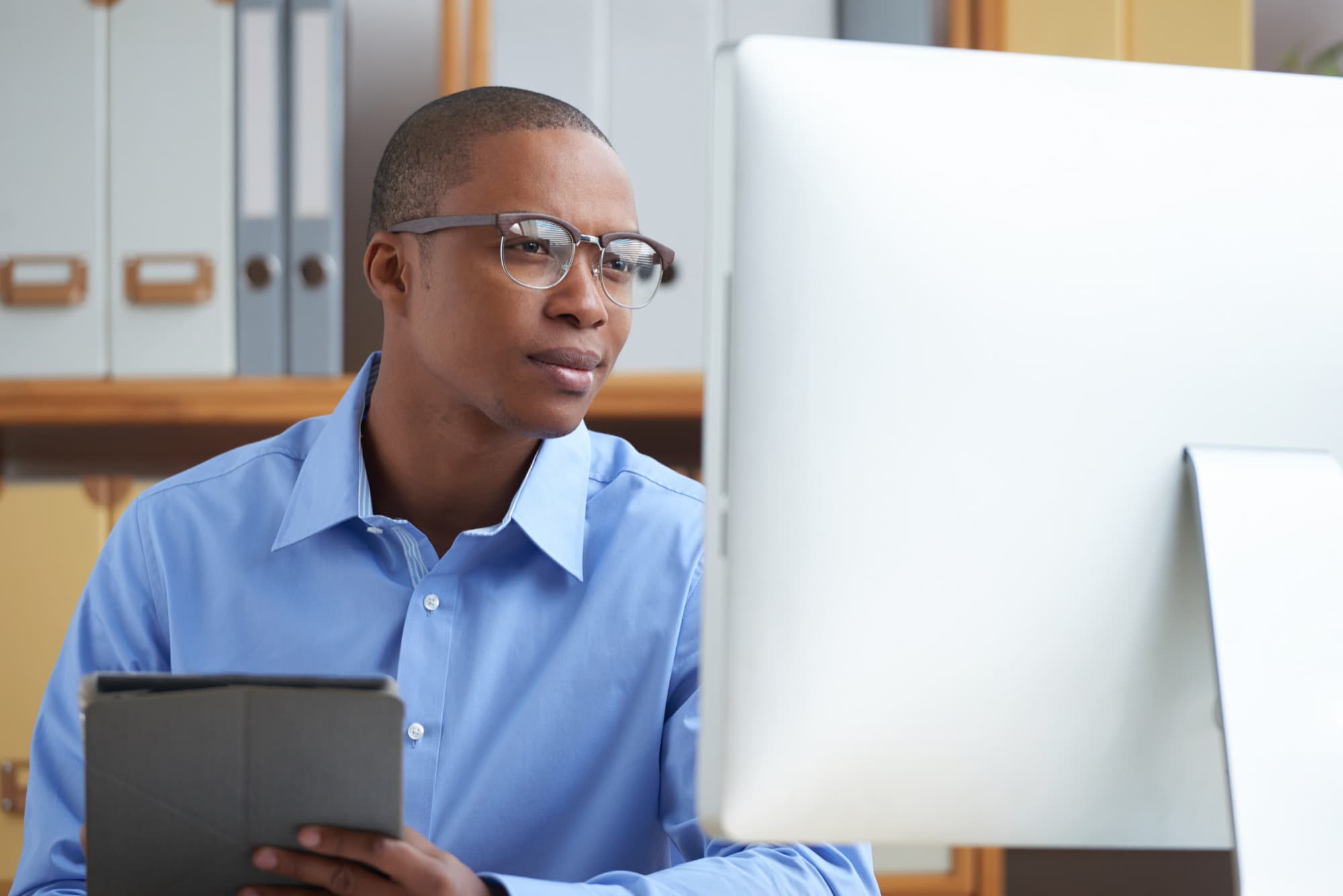 An employee checking their earnings at work