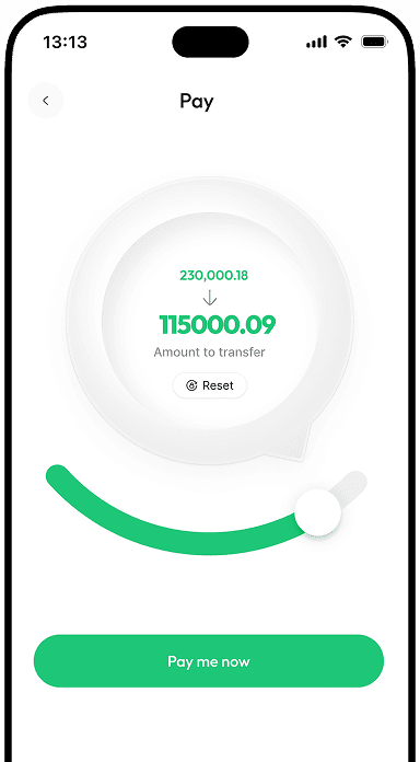 ChequeIn pay screen showing the amount available to transfer