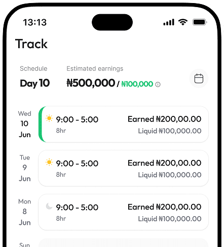 The ChequeIn app tracking a week of shifts and earnings